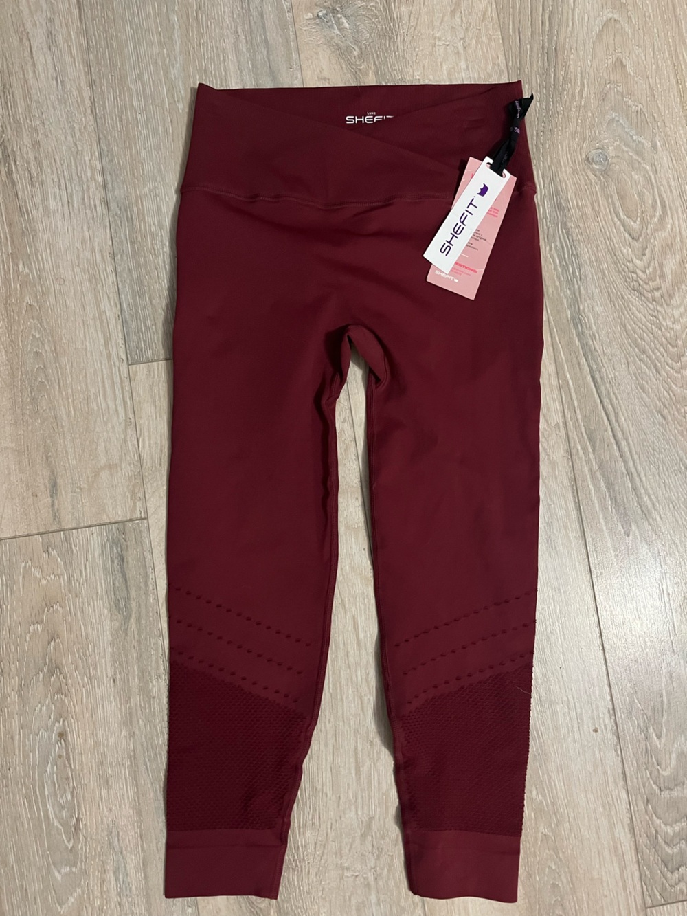 SHEFIT women’s size Luxe High-Waist Maroon Leggings with Mesh Detail NWT